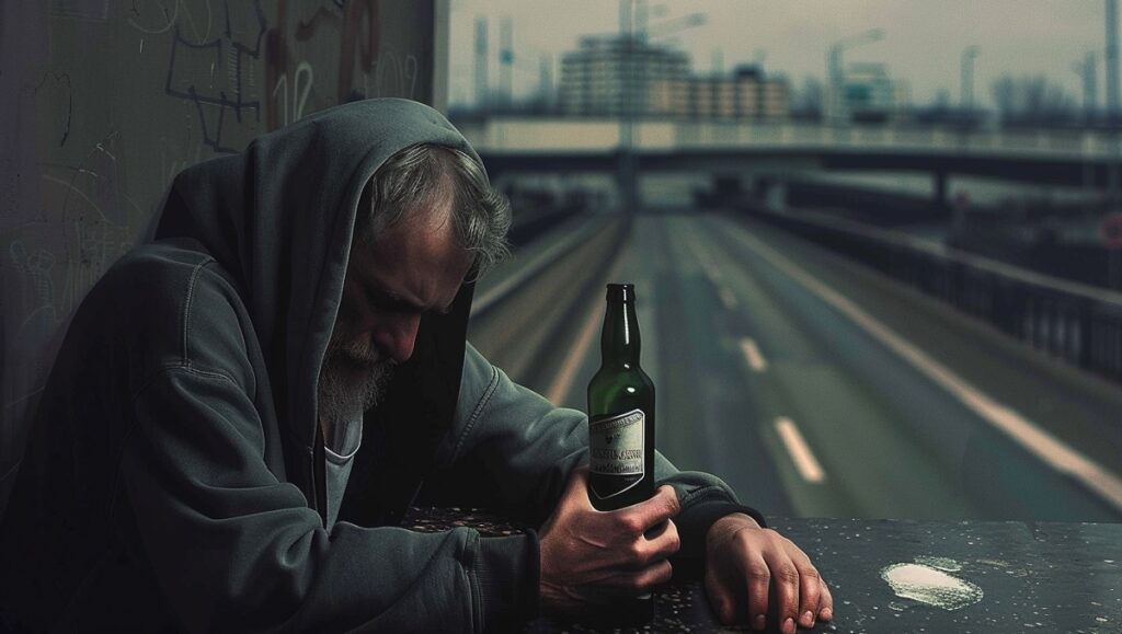 pijany człowiek z butelką w ręce