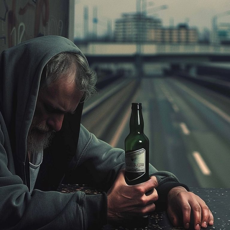 pijany człowiek z butelką w ręce